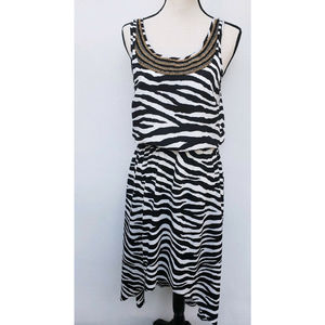 Michael Kors Zebra Print Dress Size 4 Womens Black White Stripes BOHO CHIC